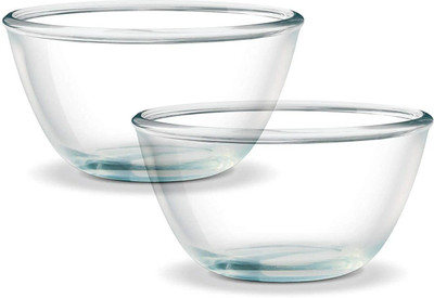 Isipho Glass Mixing Bowl Borosilicate Glass Mixing Bowl, Oven Safe, 550 ML, Pack of 2(Pack of 2, Clear)