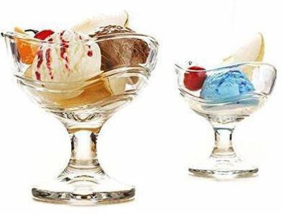 varyon Glass Dessert Bowl Curved Stylish Designer Ice Cream /Dessert/ Pudding Bowl (150ml)(Pack of 2, Clear)