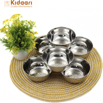 Kidaari Stainless Steel Vegetable Bowl Laser Print Apple Shape Bowl/Wati/Katori Set with MirrorFinish – 10.9 cm Dia,(Pack of 6, Silver)
