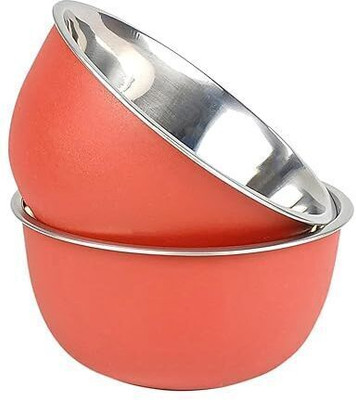 Zaib Stainless Steel Storage Bowl serving and Food Storage katori and container set(Pack of 2, Red)