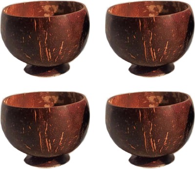 awenest Wooden Serving Bowl Coconut Bowls With Base - Set of 4 Hand-crafted Coconut Shell Bowl, 450 ml Each(Pack of 4, Brown)