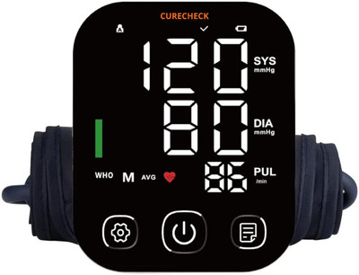curecheck Rechargeable Fully Automatic Blood Pressure Machine For Home Use with Voice Announcement Function ( No need to Install batteries ) Bp Monitor(White)