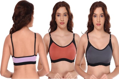 CURVZEX Women Sports Non Padded Bra(Purple, Orange, Grey)