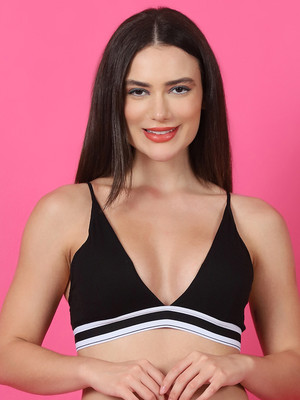 Quttos Quttos Women Seamless Removable Padded Cotton Deep V Bra Women Plunge Lightly Padded Bra(Black)