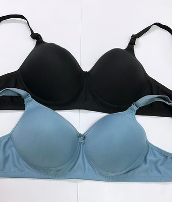 sashu Combo pack Of 2 Women T-Shirt Lightly Padded Bra(Black, Blue)