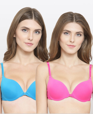 PrivateLifes PrettyCat Multiway Front Open Pushup Bra. Women Push-up Heavily Padded Bra(Light Blue, Pink)