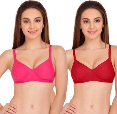 TWEENS by Belle Lingeries Sleek Look Padded Full Coverage Seamless Combo Pack of 2 Women T-Shirt Lightly Padded Bra(Red, Pink)