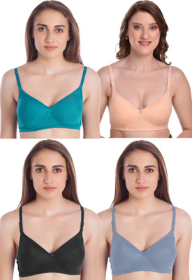 MOSSMOOR Seamless Molded Women T-Shirt Lightly Padded Bra(Multicolor)