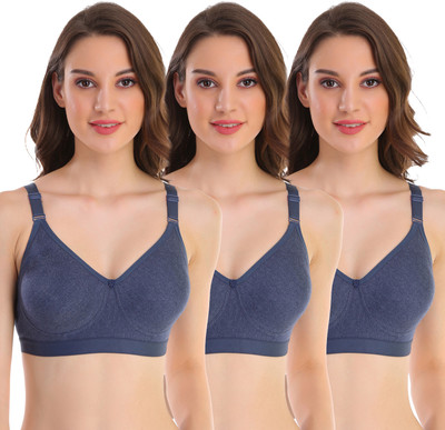 pooja ragenee Double Layer Cotton Blend Women Full Coverage Non Padded Bra(Dark Blue)