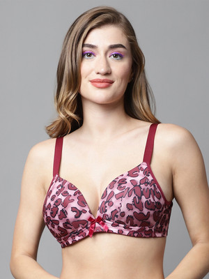 Quttos Quttos Lightly Padded Animal Print Plunge Bra Women Plunge Lightly Padded Bra(Maroon)