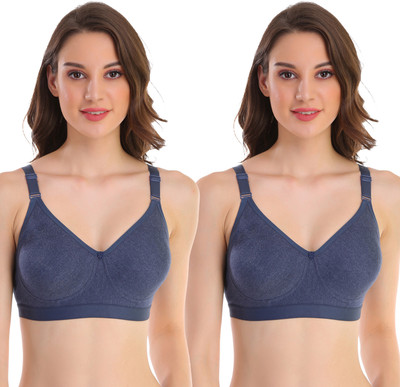 POOJA RAGENEE Double Layer Cotton Blend Women Full Coverage Non Padded Bra(Dark Blue)