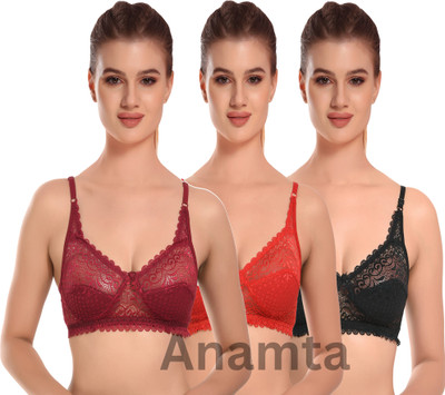 Anamta ANMATA pack of 3 Net non padded bra Women Everyday Non Padded Bra(Multicolor)