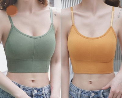 MAHEK CREATIVE Women T-Shirt Lightly Padded Bra(Green, Yellow)