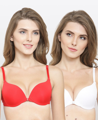 PrivateLifes PrettyCat Multiway Front Open Pushup Bra. Women Push-up Heavily Padded Bra(Red, White)