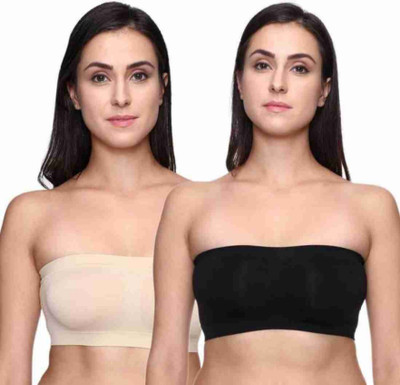 BINDESHWARI Pack of 2 Women Bandeau/Tube Non Padded Bra (Black,Gold) Women Everyday Non Padded Bra(Black, Gold)