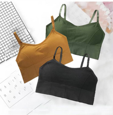 MAHEK CREATIVE Women T-Shirt Lightly Padded Bra(Green, Yellow, Black)