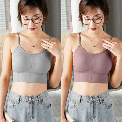 Rugleyne Women bra Cotton bra Women Sports Lightly Padded Bra(Brown, Grey)