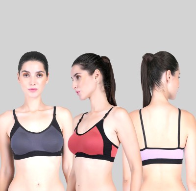 CURVZEX disha Women Sports Non Padded Bra(Purple, Orange, Grey)