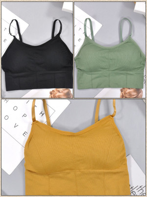 HouseOfCommon Women T-Shirt Lightly Padded Bra(Black, Green, Yellow)