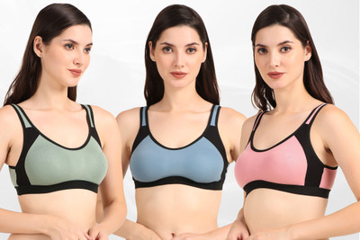 CURVZEX Women Sports Non Padded Bra(Pink, Blue, Green)