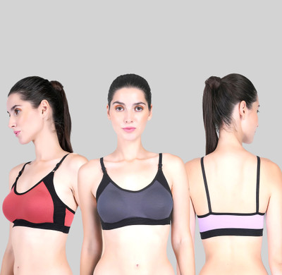 CURVZEX ZAMBIA Women Sports Non Padded Bra(Purple, Orange, Grey)