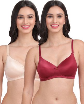 AMOUR SECRET 3/4th Coverage T-shirt Bra Women T-Shirt Lightly Padded Bra(White, Maroon)