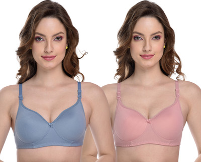PIVLU Seamless Women T-Shirt Lightly Padded Bra(Blue, Pink)