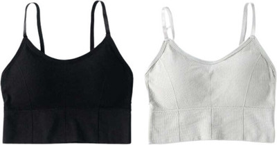 SWATIK Women Cami Bra Lightly Padded Bra(Grey, Black)