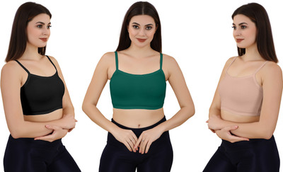 Shree Brahmani Corporation Women's Cotton Lycra Free Size Non Padded Pull On Sport Bra Women Sports Non Padded Bra(Black, Dark Green, Pink)
