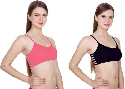 BRATON Women Bralette Lightly Padded Bra(Pink, Black)