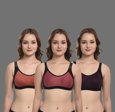 ASHMIRAS Pack of 3 Women Sports Non Padded Bra(Orange, Pink, Purple)