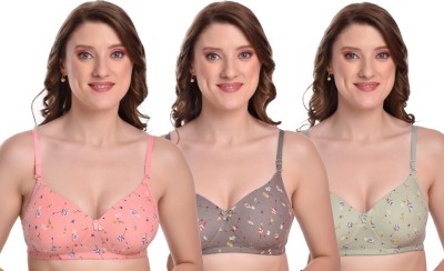 MIESTILO Seamless Molded Women Full Coverage Lightly Padded Bra(Pink, Green, Grey)