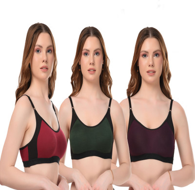 ZEXCARE Women Sports Non Padded Bra(Green, Purple, Maroon)