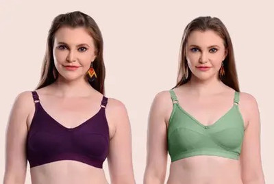 Paryag Women T-Shirt Non Padded Bra(Purple, Dark Green)