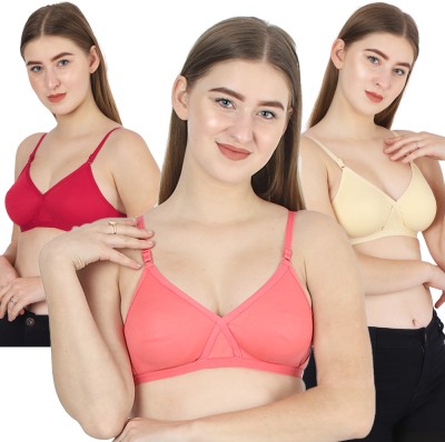 X-WELL Women Full Coverage Non Padded Bra(Pink, Orange, Beige)