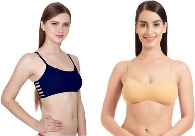 BRATON Women Bralette Non Padded Bra(Beige, Blue)