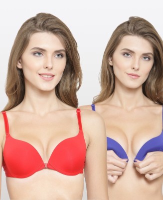 PrivateLifes PrettyCat Multiway Front Open Pushup Bra. Women Push-up Heavily Padded Bra(Red, Blue)