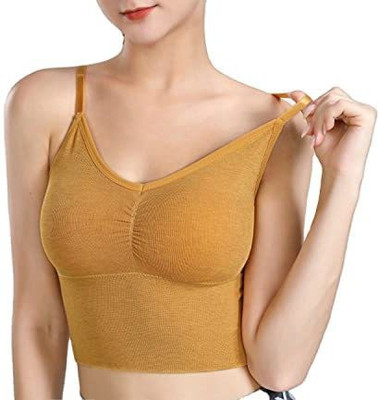 Buzon [URJAPKU] Women and Girls Wire Free Padded Longline Sports Women Cami Bra Lightly Padded Bra(Yellow)