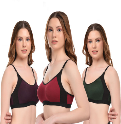 CURVZEX Women Sports Non Padded Bra(Purple, Maroon, Green)