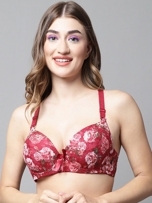 Quttos Quttos Beautiful Floral Print Lighty Padded T-Shirt Bra Women T-Shirt Lightly Padded Bra(Red)