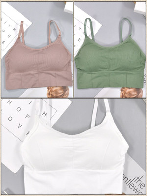 FASHOKART Women T-Shirt Lightly Padded Bra(Brown, Green, White)