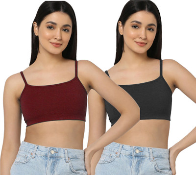 Beach Curve Women T-Shirt Non Padded Bra(Maroon, Black)