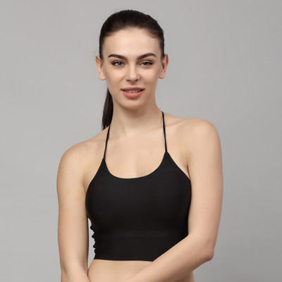 Quttos Quttos Backless Halter Neck Bralette Women Bralette Lightly Padded Bra(Black)