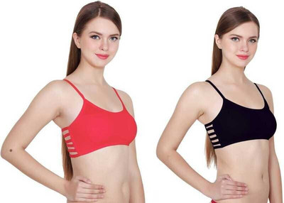 BRATON Women Bralette Lightly Padded Bra(Red, Black)