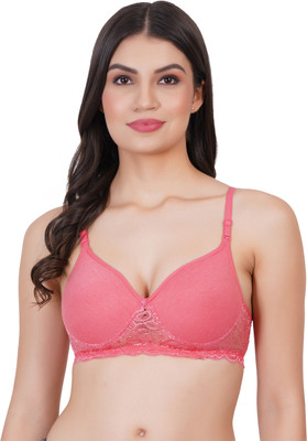 Preppo Women Girls Everyday Lace Padded Push-Up Bra Women T-Shirt Lightly Padded Bra(Pink)
