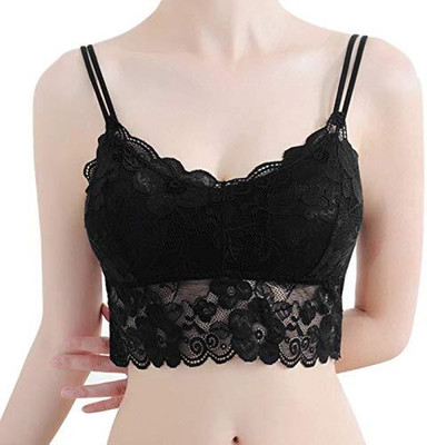 Queens Desire Women & girls wear soft comfortable silk net fancy pad removal bralette bra Women Full Coverage Lightly Padded Bra(Black)