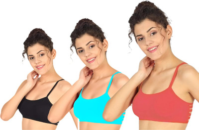pikka Women Padded fully stretchable High Coverage Bra Women Full Coverage Lightly Padded Bra(Pink, Light Blue, Black)