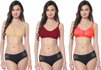 Shree Brahmani Corporation Women's Super PC Cotton Lycra Free Size Non Padded Front Hook Bra Women Everyday Non Padded Bra(Gold, Maroon, Red)