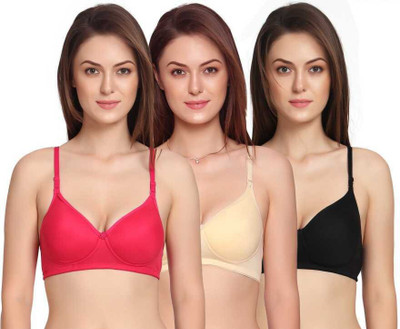 Fashocart Women Full Coverage Lightly Padded Bra(Black, Pink, Beige)