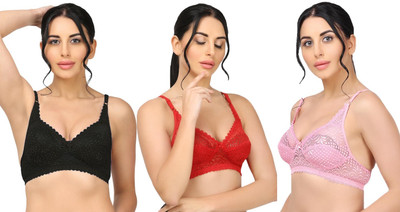 Tarviou TARVIOU Women's Full Coverage Non Padded Lace Bra (multicolor, Non-Wired) Women Full Coverage Non Padded Bra(Multicolor)